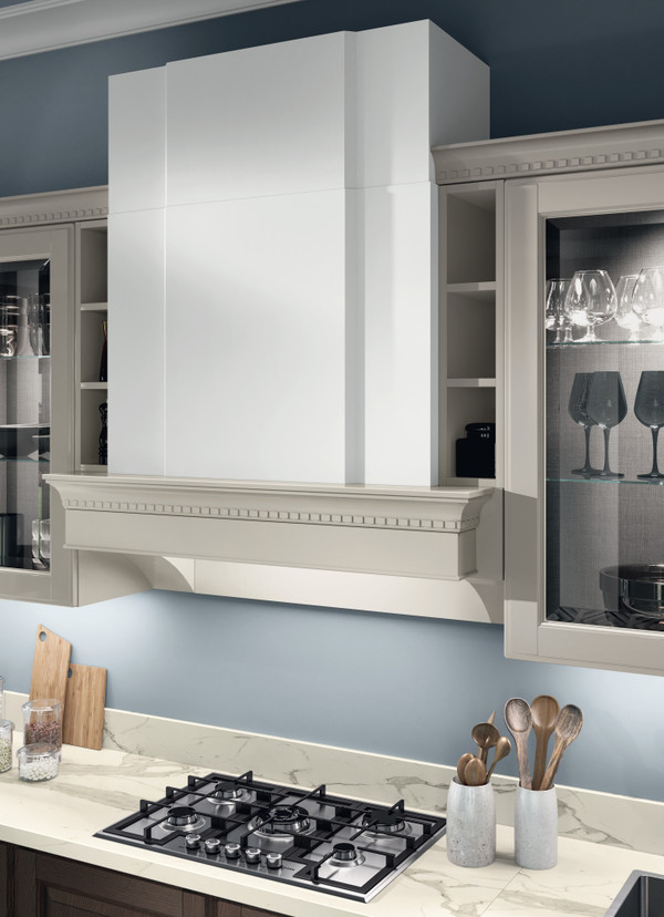 烟囱式抽油烟机和烤漆开放式吊柜 &nbsp;